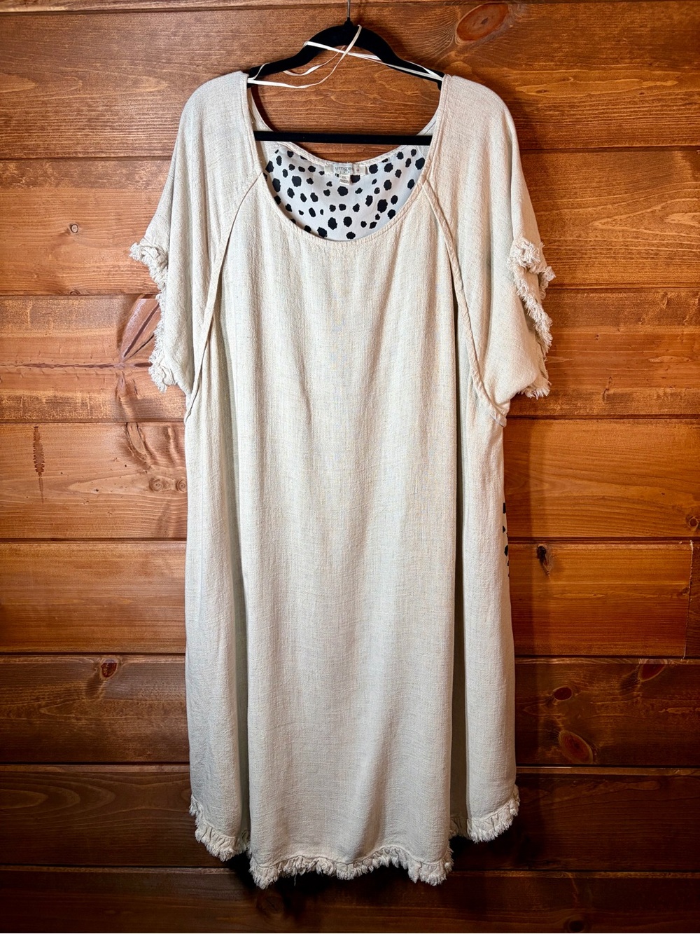 Umgee Cream Midi Dress with Black Animal Dot Print and Pockets Size 2XL 💕🖤